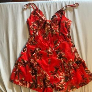 Red floral romper shorts